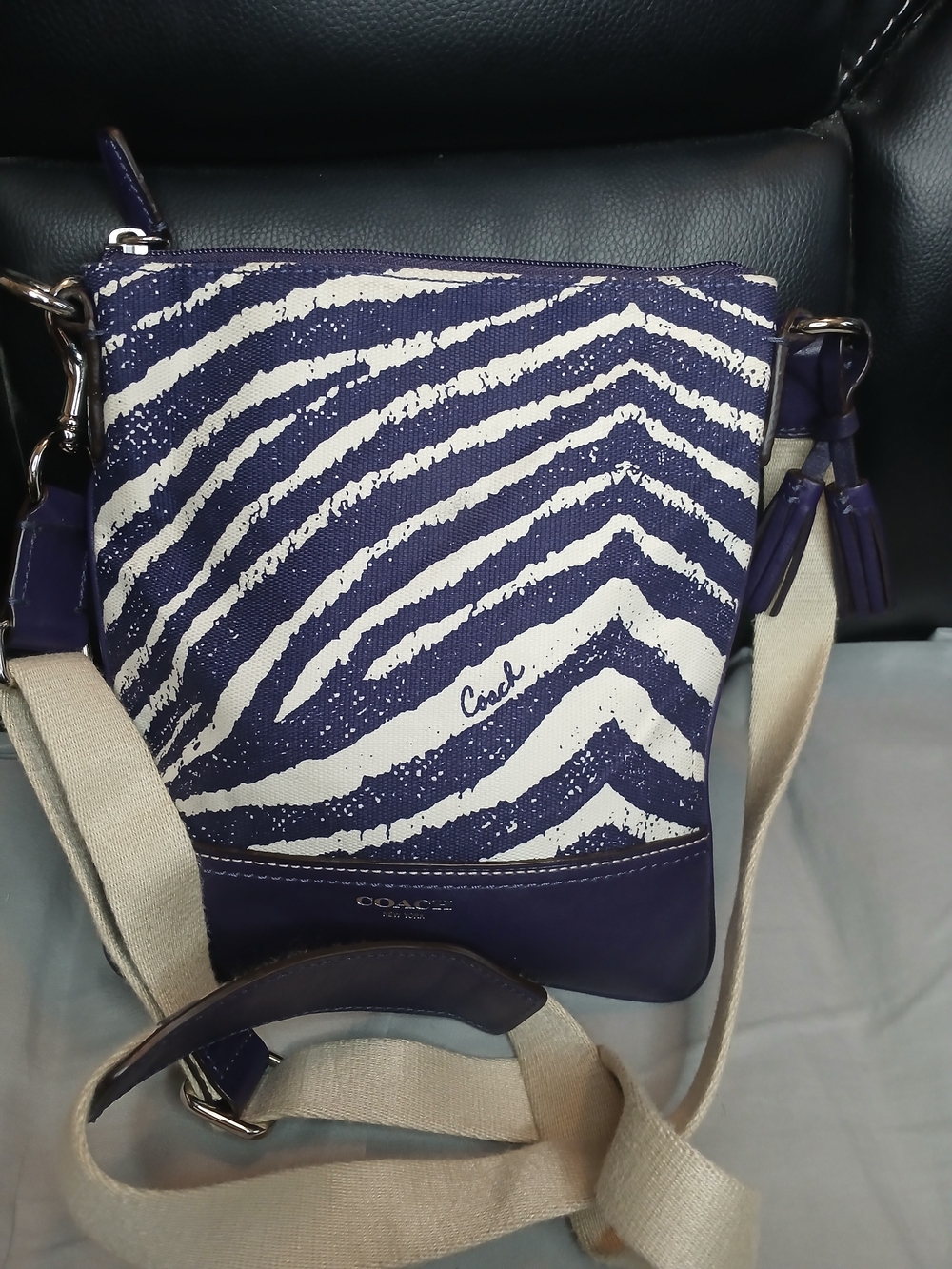 Coach Purple Zebra Print Canvas & Leather Crossbody Bag